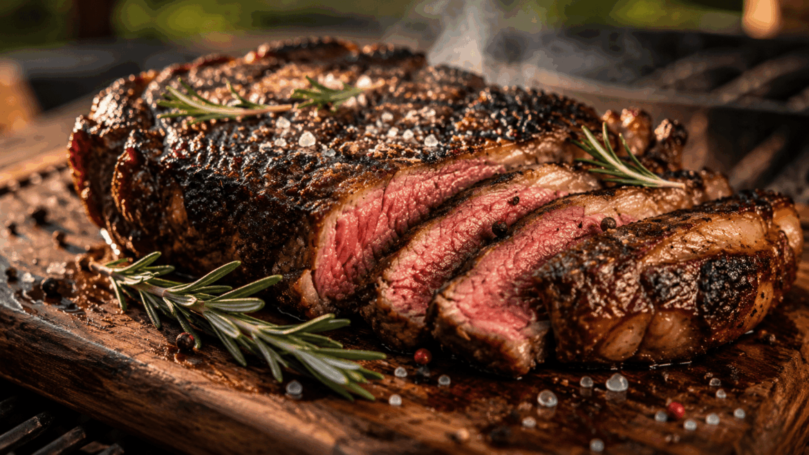 lækker dryaged steak på grillen